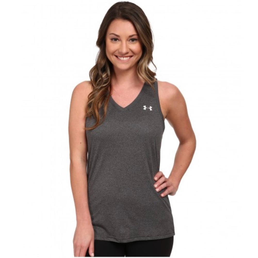Women's Small Under Armour The Tech Tank Top Semi Fitted Heat Gear Grey V Neck